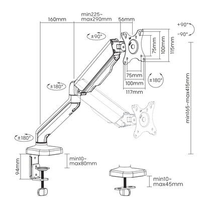 Monitor holder with adjustable tilt and rotation, Sbox LCD-S012-2