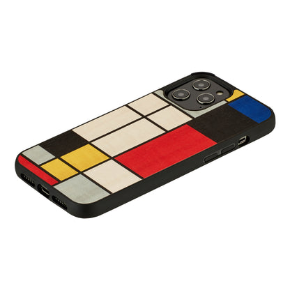 iPhone 12 Pro Max vāciņš no melna koka ar Mondrian dizainu