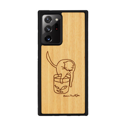 Galaxy Note 20 Ultra natural wood case with cat and fish, MAN&amp;WOOD