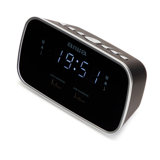 Alarm Clock Radio with USB Charging Ports - Aiwa CRU-19BK Black