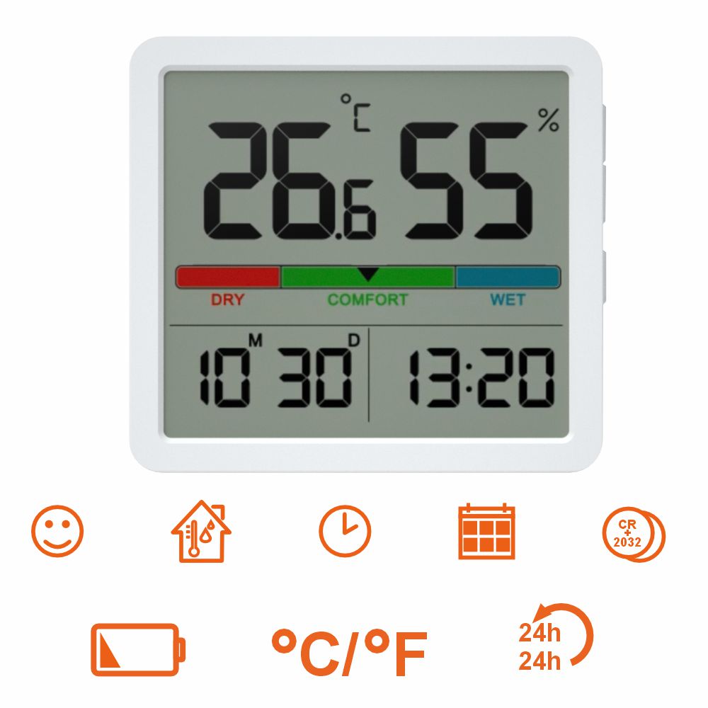 Multifunkcionālais termometrs-higrometrs ar pulksteni - Manta MTO001W