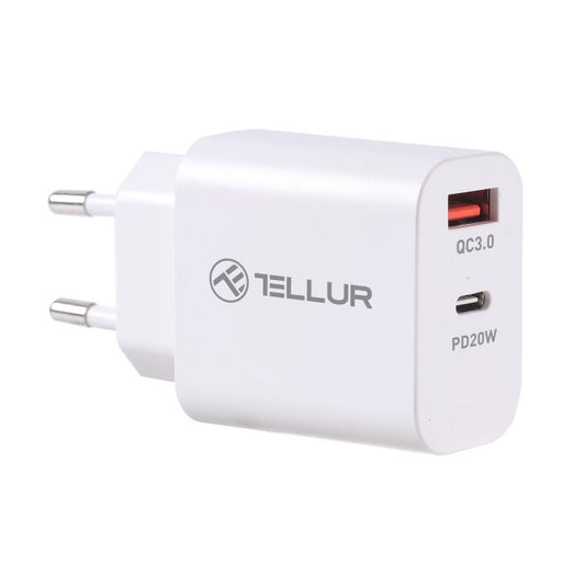 Настенное зарядное устройство Tellur с двумя портами PDHC PD 20 Вт + QC3.0 18 Вт Белый