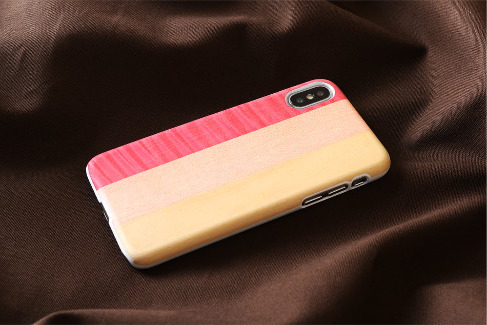 iPhone X/XS cover made of natural wood, pink/white MAN&amp;WOOD