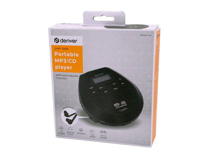 Portable CD/MP3 Player with Anti-Shock - Denver DMP-395B Black