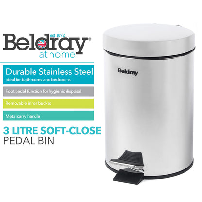 Beldray LA038098SSAFEU7 3 Litre Soft-Close Pedal Bin SS