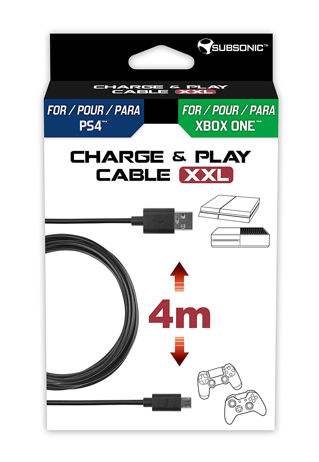 USB Cable for PS4 and Xbox One Controllers 4m Black