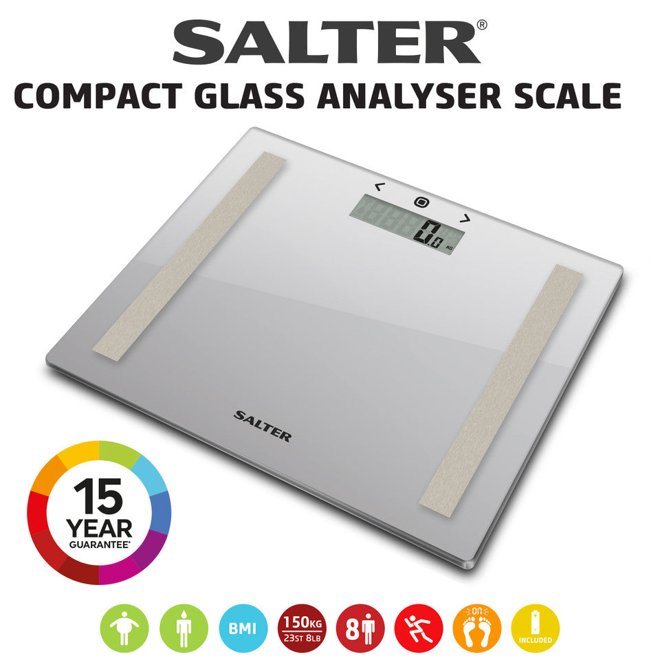 Body analyzer scales with glass platform, Salter 9113 Silver