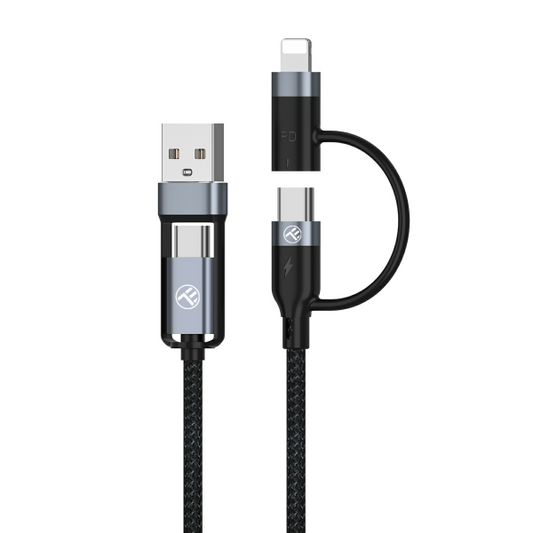 Кабель Tellur 4 в 1 USB/Type-C — Type-C (PD65W)/Lightning (PD20W), 1 м, черный