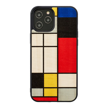 Деревянный чехол для iPhone 12 Pro Max, черный дизайн Mondrian