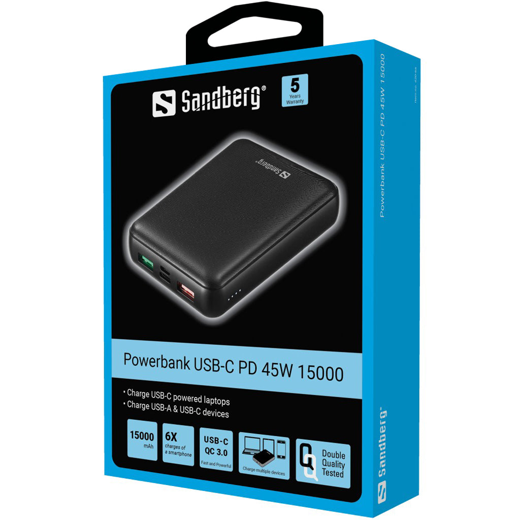 Повербанк с USB-C PD 45Вт 15000мАч, Sandberg 420-66 