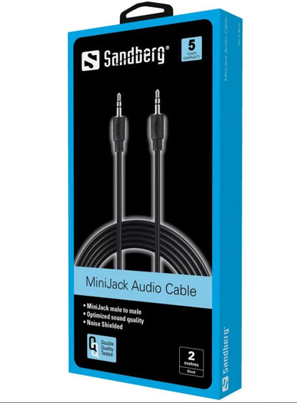 MiniJack Cable Sandberg 501-24 - 2m, 3.5mm TRS, Black