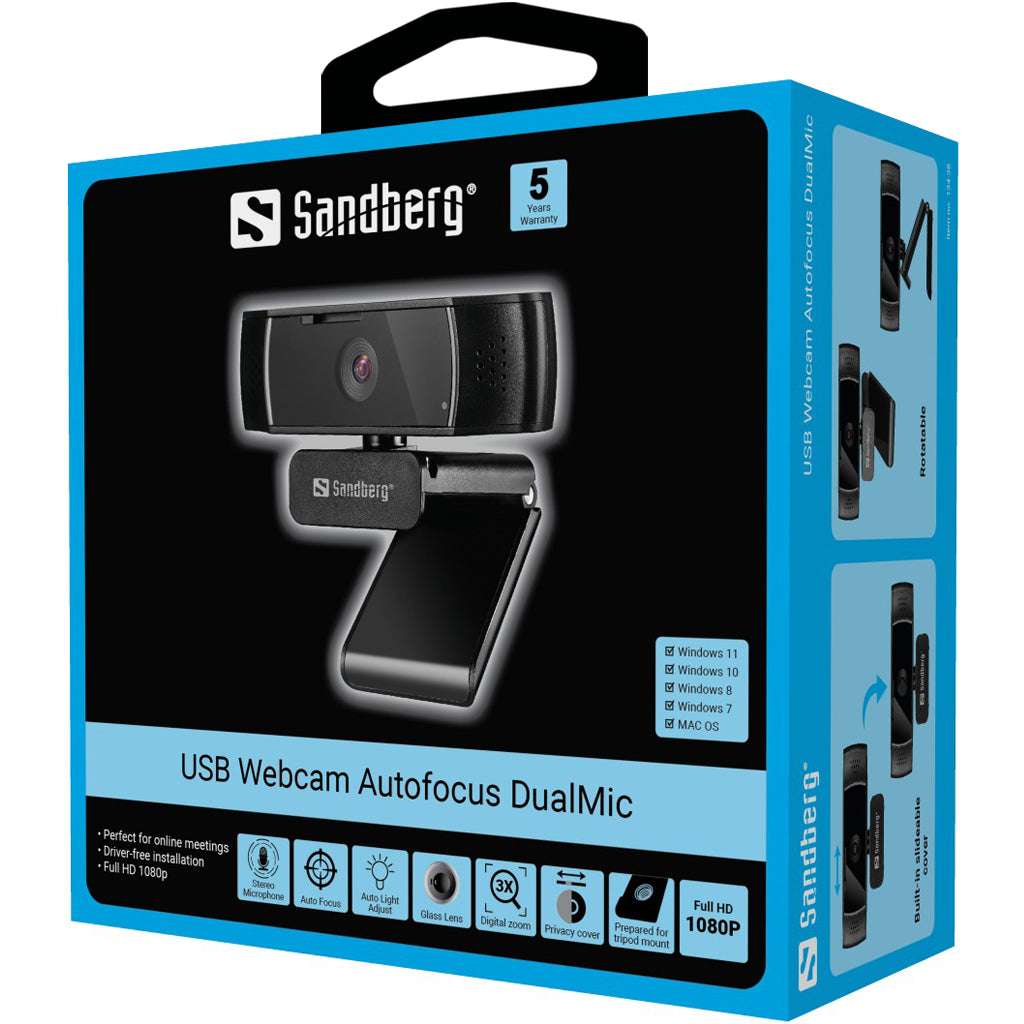 Веб-камера Sandberg 134-38 USB с автофокусом DualMic