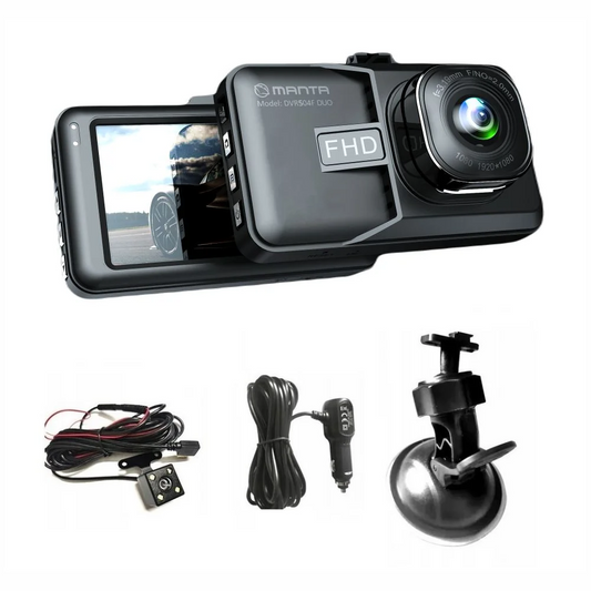 FHD car video recorder with rearview camera Manta DVR504F DUO Black