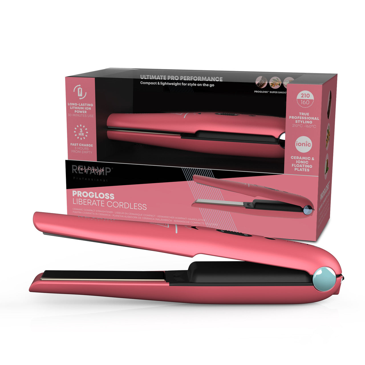 Wireless ceramic hair straightener with Progloss™ - Revamp ST-1700PK-EB