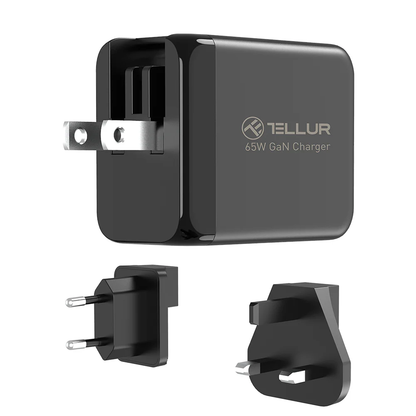 65W GaN sienas lādētājs 3 porti, 2xUSB-C + USB-A, Tellur