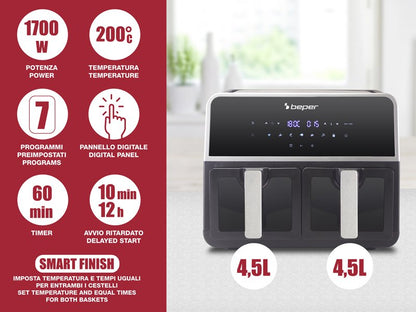 Daudzfunkcionāls karstā gaisa friteris ar diviem groziem Beper P101FRI090