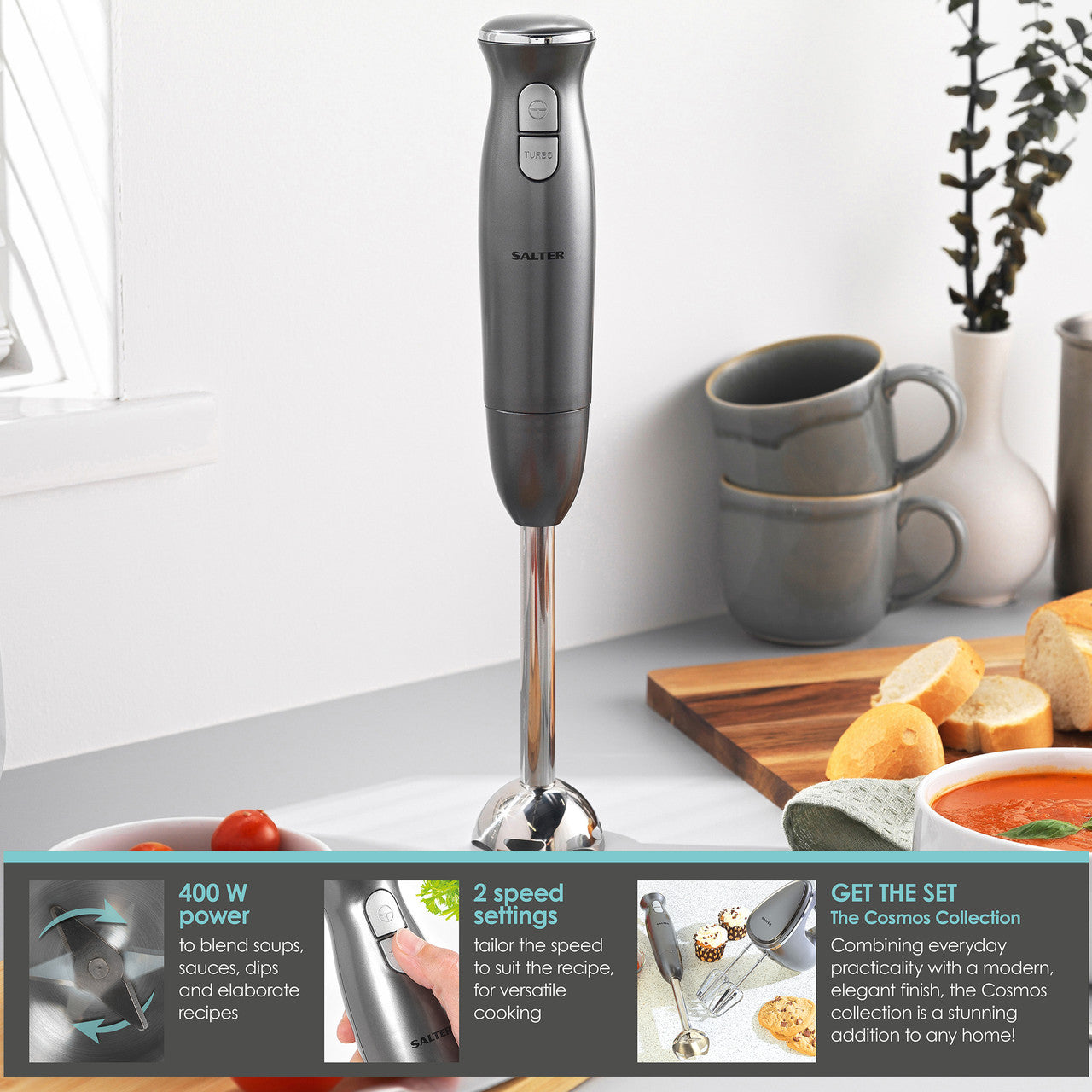 Powerful Hand Blender with 400W Motor Salter Cosmos