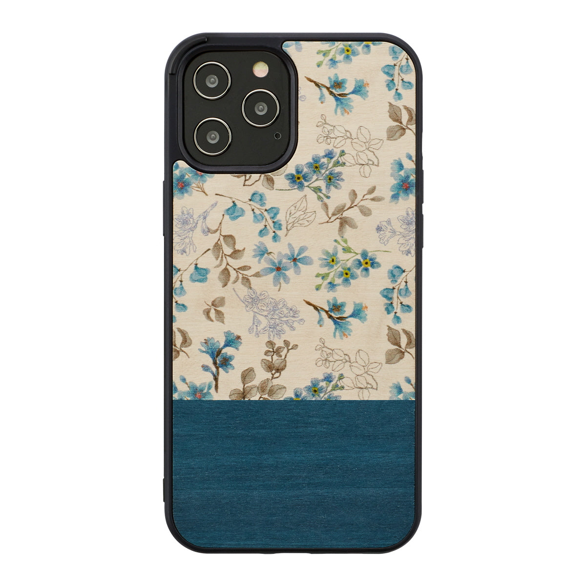 iPhone 12/12 Pro wooden/PC cover blue flower - MAN&amp;WOOD