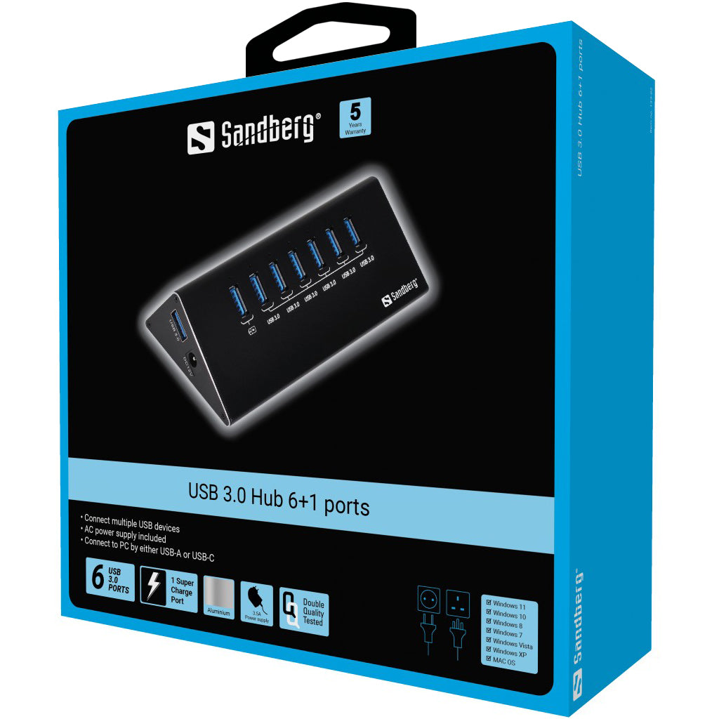 USB 3.0 hub with 6+1 ports - Sandberg 133-82