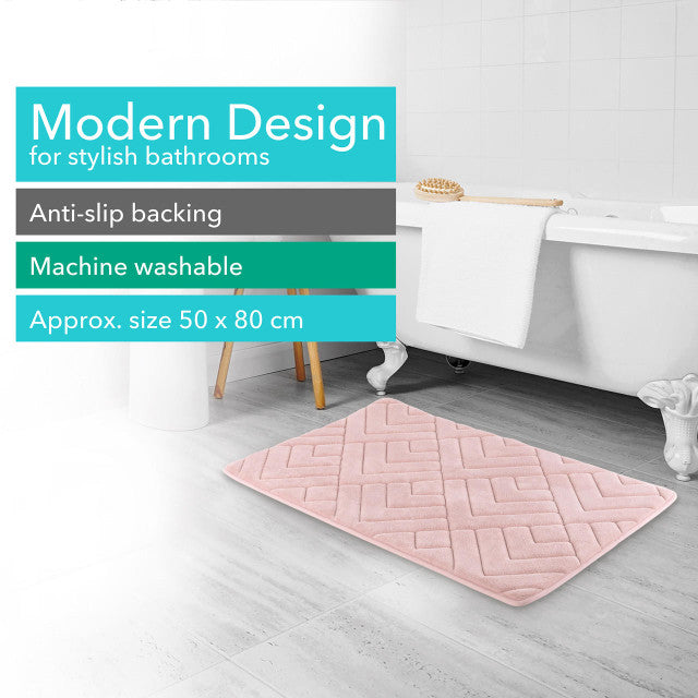 Antibacterial bath mat with embroidery, pink, Beldray