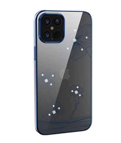 iPhone 12 Pro Max cover with Swarovski elements - Devia Crystal Flora, blue