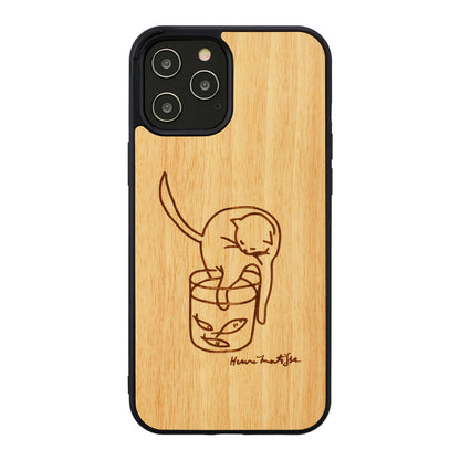 iPhone 12/12 Pro wooden cover with red fish design, MAN&amp;WOOD