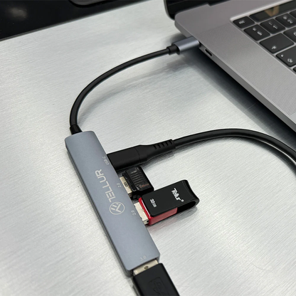 Концентратор USB-C 4в1 алюминий, серый - Tellur