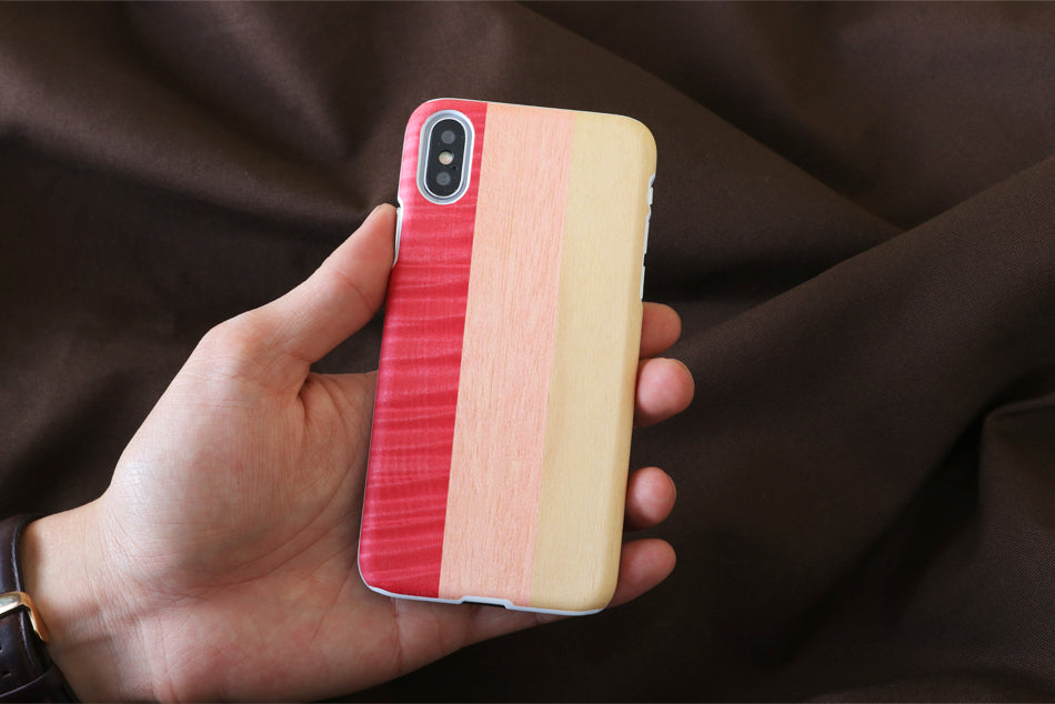 iPhone X/XS cover made of natural wood, pink/white MAN&amp;WOOD