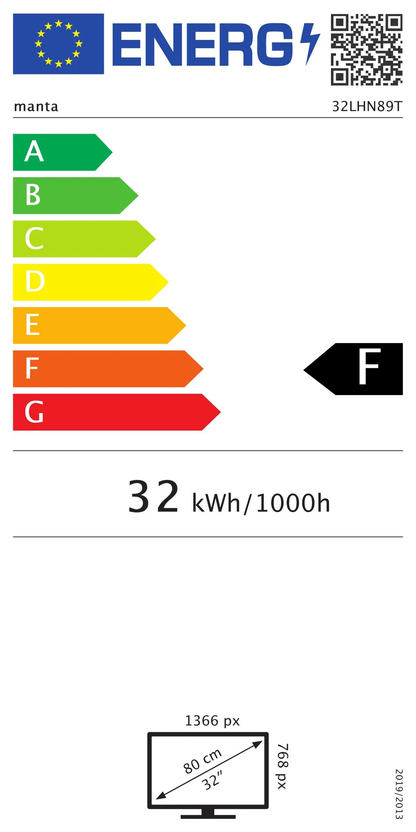 LED TV 32" with HDR and DVB-T2, Manta 32LHN89T