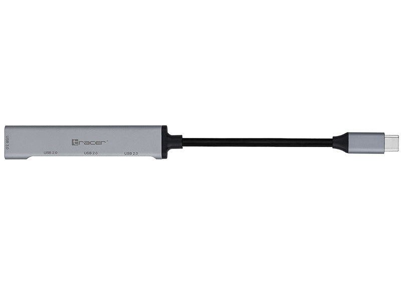USB-C centrmezgls ar 4 portiem, Tracer 46999 H40, alumīnija korpuss