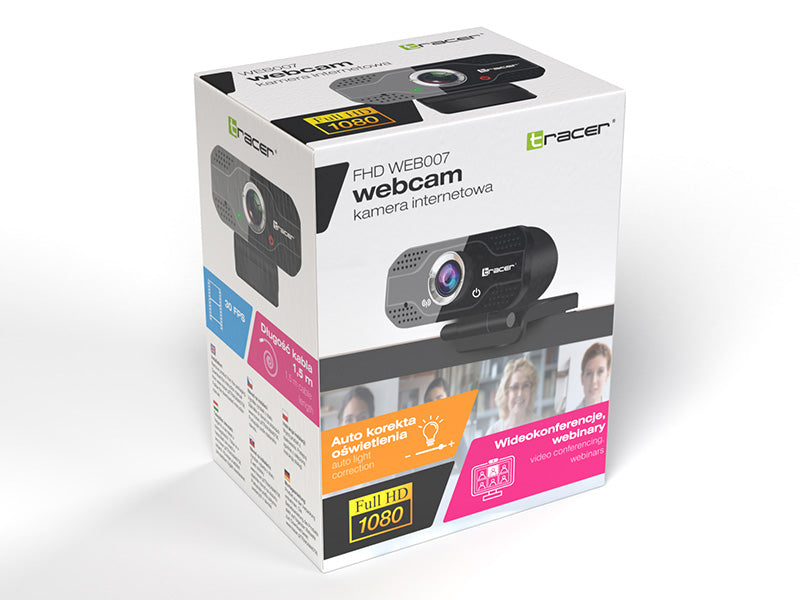 Full HD webcam with built-in microphone, Tracer WEB007, 1080p resolution, USB connection