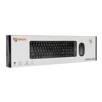 Wireless Keyboard and Mouse Set, Black/Grey - Sbox WKM-22 US