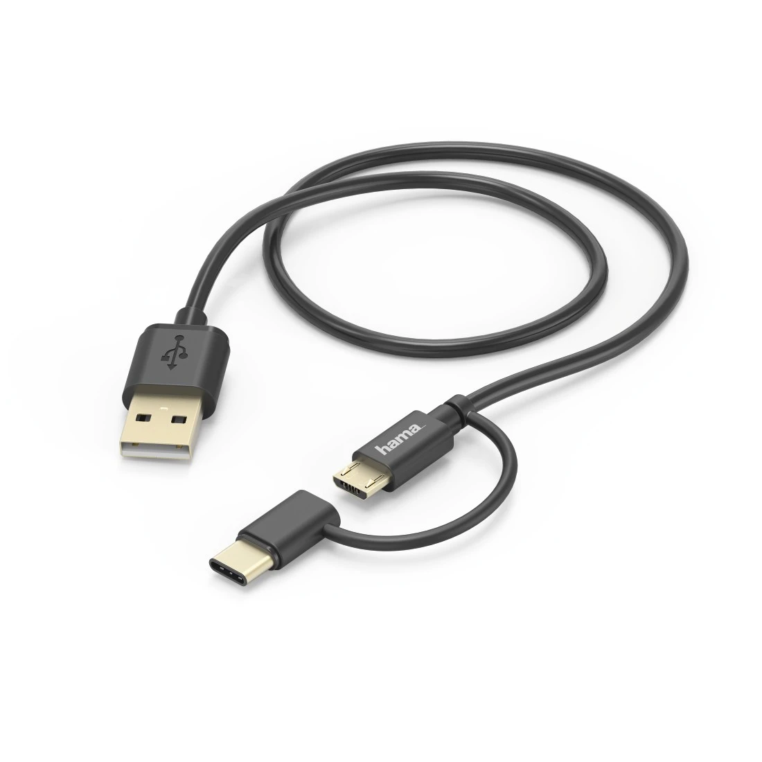 Hama 00178327 Кабель Micro-USB 2-в-1 с адаптером USB Type-C, 1 м, черный