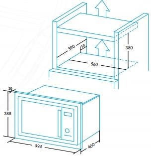 Встраиваемая микроволновая печь с грилем, 25л, Edesa EMW-2530-IG XWH