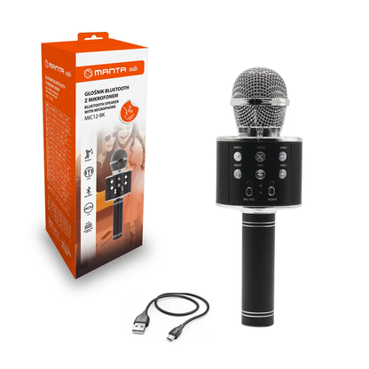 Wireless Bluetooth Karaoke Microphone with Speaker, 5W Power, Manta MIC12-BK Black