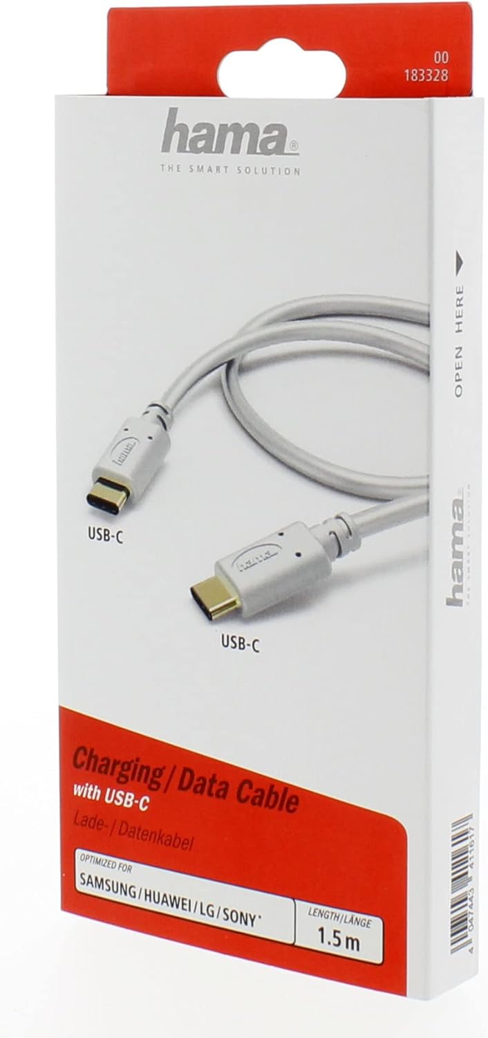 Hama 00183328 Кабель для зарядки/передачи данных, USB Type-C — USB Type-C, 1,5 м, белый