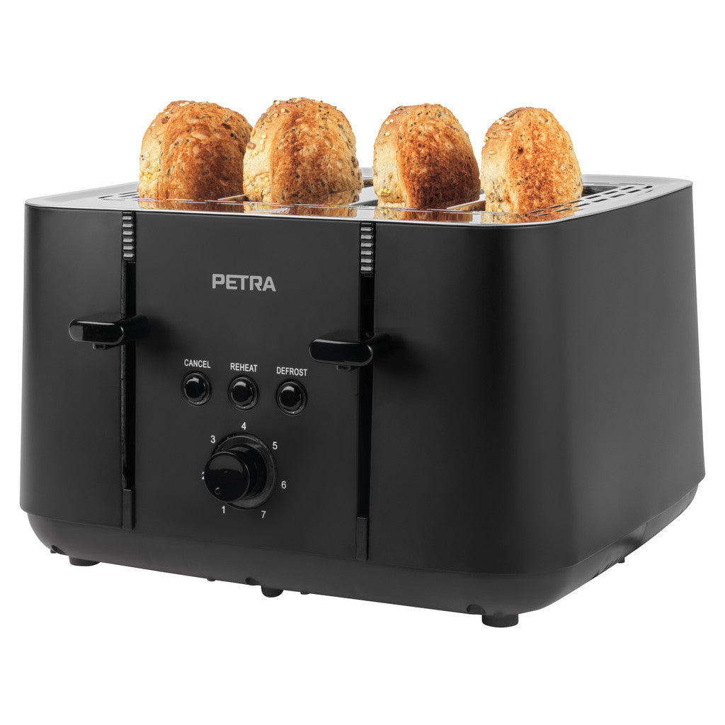 Toast Toaster with Modern Design, 4 Slots - Petra PT5565MBLKVDE