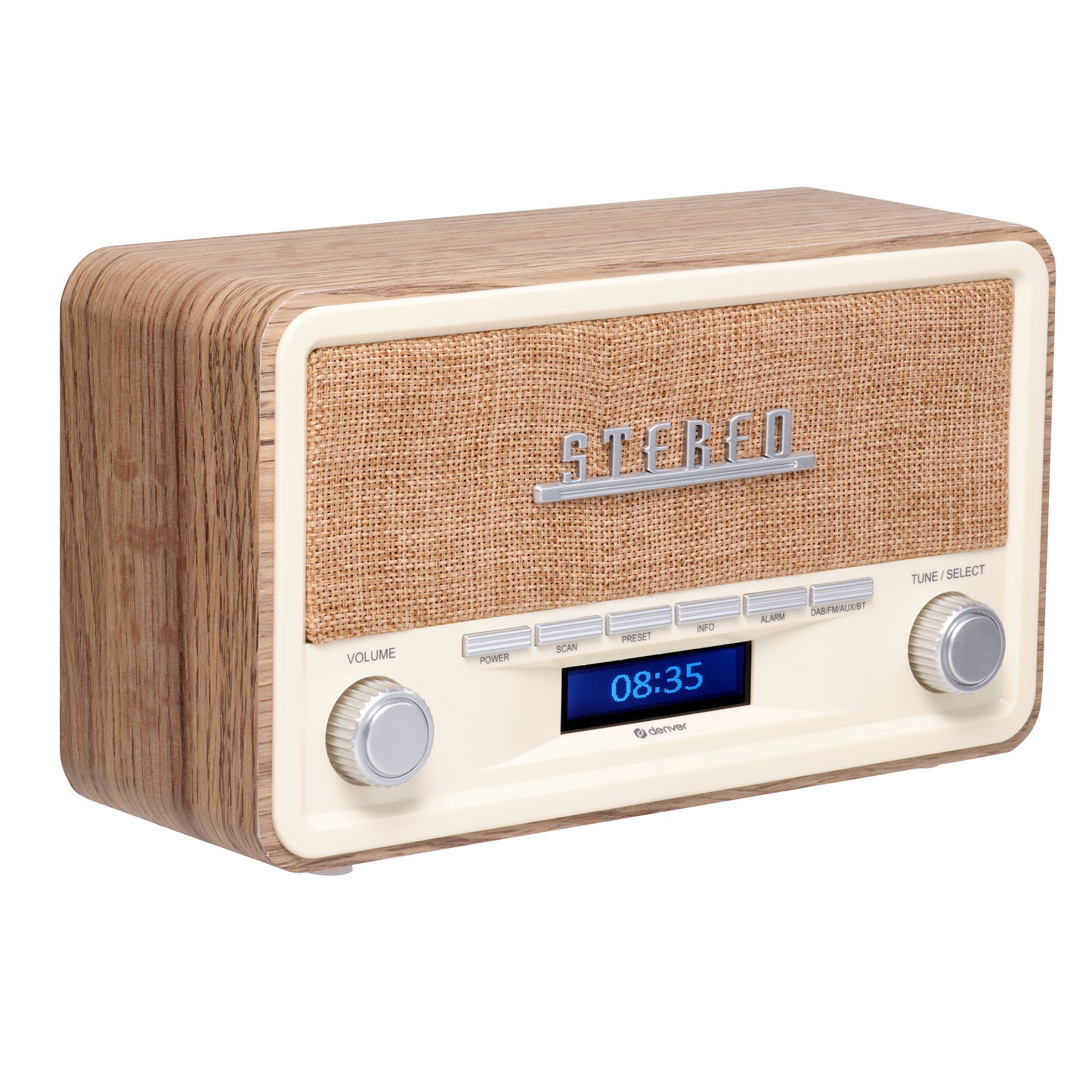 Digitālais Retro Radio ar Bluetooth un Modinātāju, Denver DAB-18LW