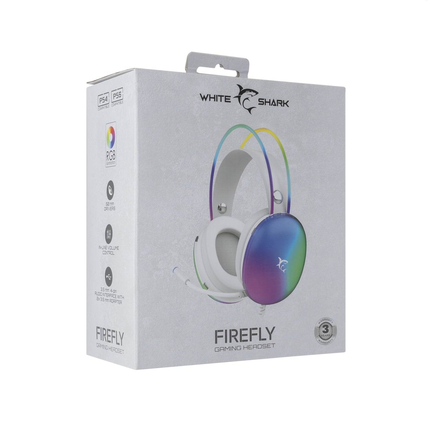 Stereo gaming headset with RGB lighting - White Shark GH-2342 Firefly White