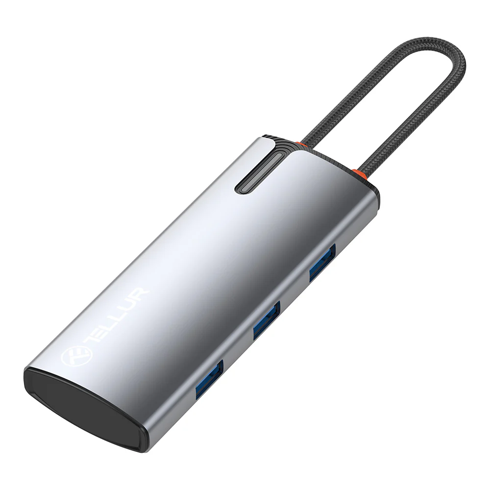 USB-C centrs ar HDMI, 3xUSB 3.0, PD3.0 100W - Tellur