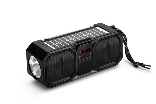 Wireless Bluetooth speaker with solar panel, 80W, USB/microSD, FM radio, flashlight - Denver BTG-158
