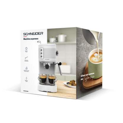 Coffee machine with 15 bar pressure, 1.2L tank, Schneider SCES2312WH