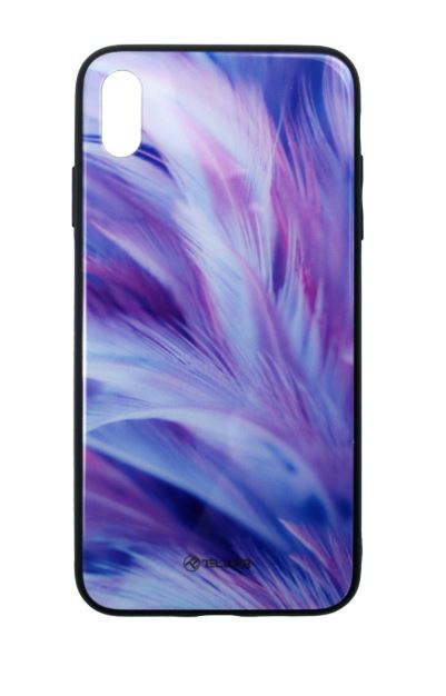 Glass print cover with feather motif for iPhone XS MAX Tellur