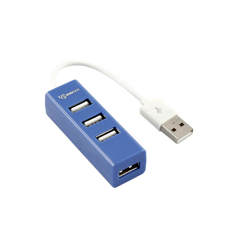 USB хаб 4 порта, синий, Sbox H-204 Blueberry 