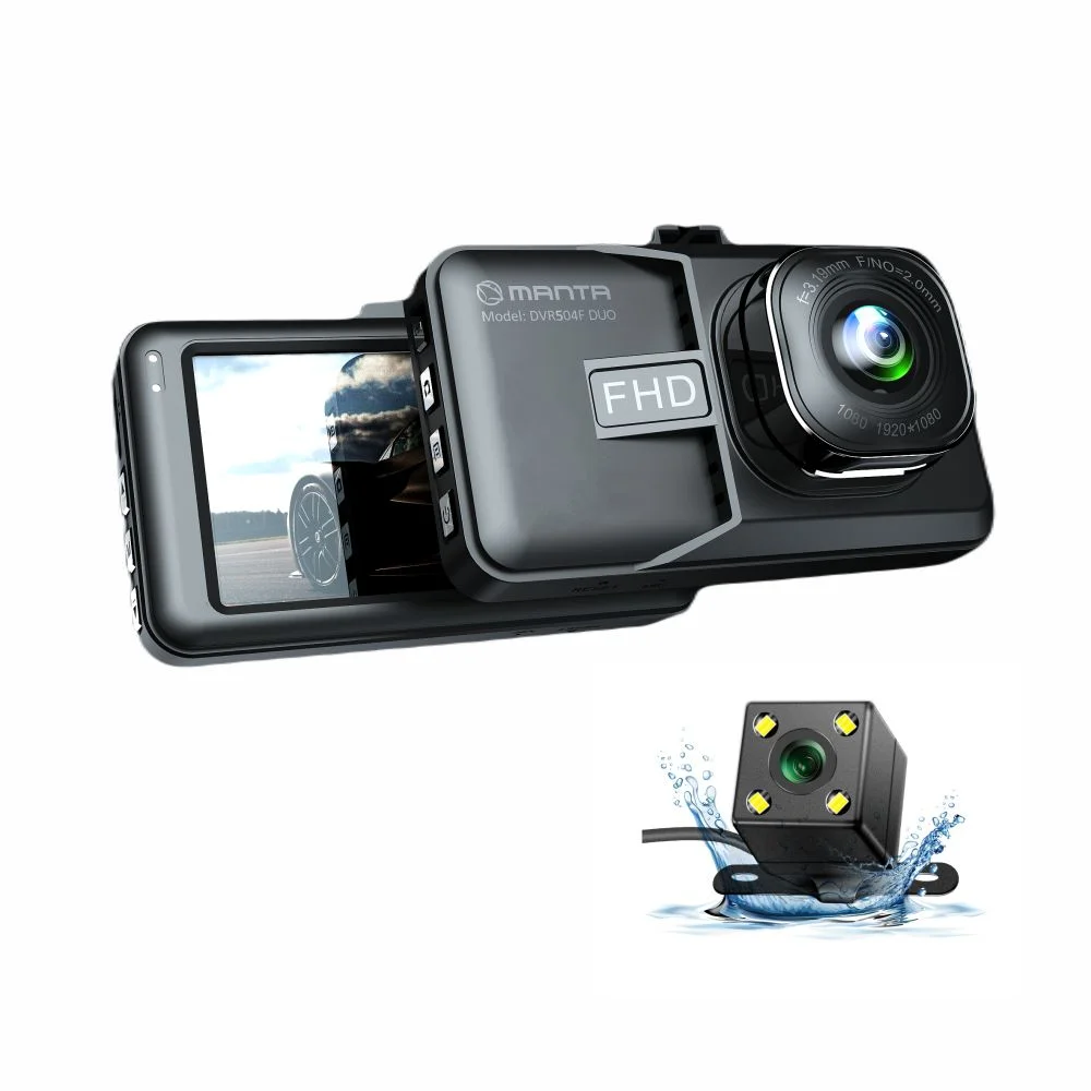FHD car video recorder with rearview camera Manta DVR504F DUO Black