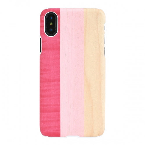 iPhone X/XS cover made of natural wood, pink/white MAN&amp;WOOD