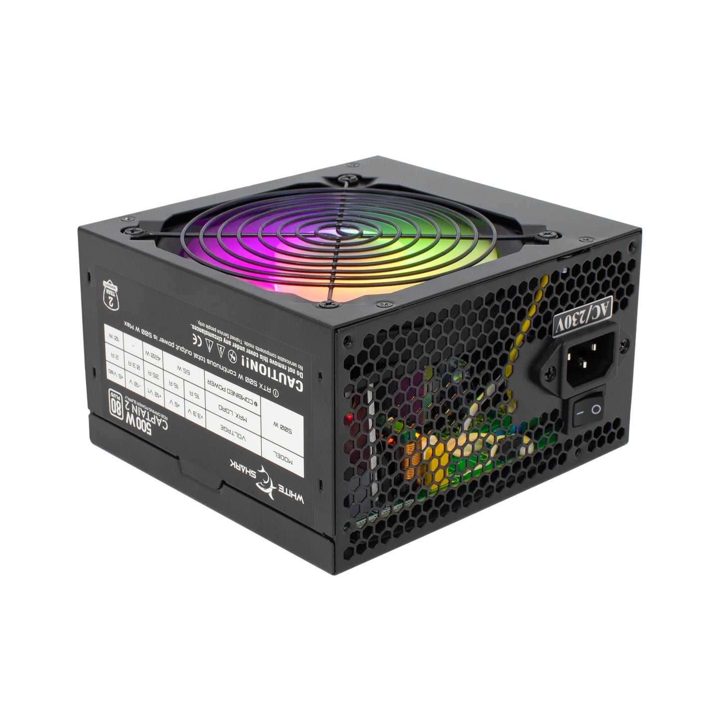 Barošanas Bloks White Shark GPSU-W500F Captain-2 500W 80+ RGB - ATX, 120 mm RGB Ventilators