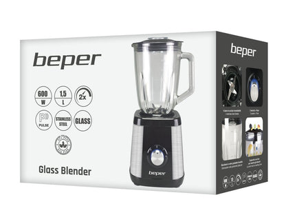 Beper BP.602 - 600W Blender with 1.5L Glass Cup and Ice Crushing Function