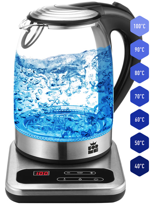 Чайник - стеклянный 1,7 л с регулировкой температуры и светодиодной подсветкой, FORME FKG-1017