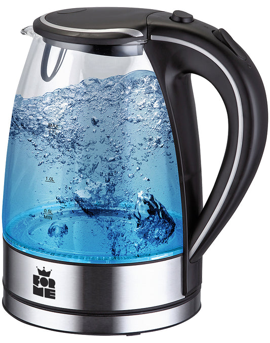 Kettle - 1.7L Borosilicate Glass with LED Lighting and Rotating Base, FORME FKG-317